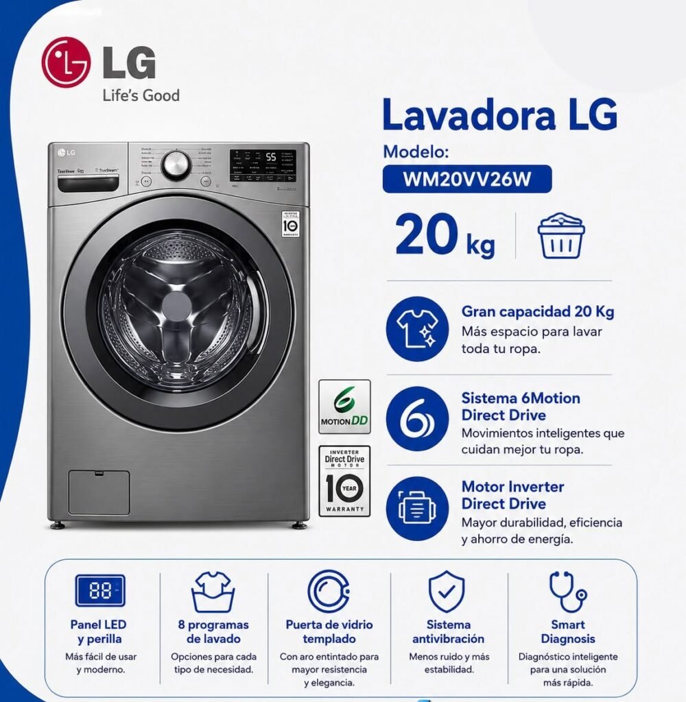 Lavadora LG de 20 kilogramos disponible en CODEL